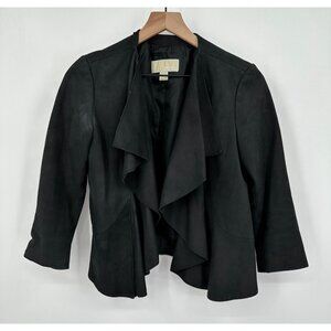 Michael kors Leather Suede Blazer Jacket Women 8 Black Open Front 3/4 Sleeve